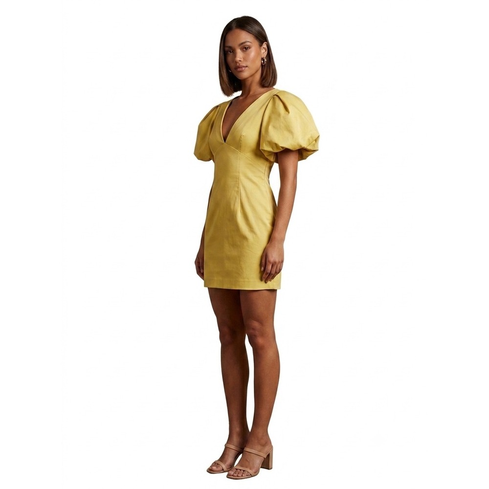 DO+BE Womens Yellow Bell Sleeves Deep V-Neck Mini Dress Mustard Size Small